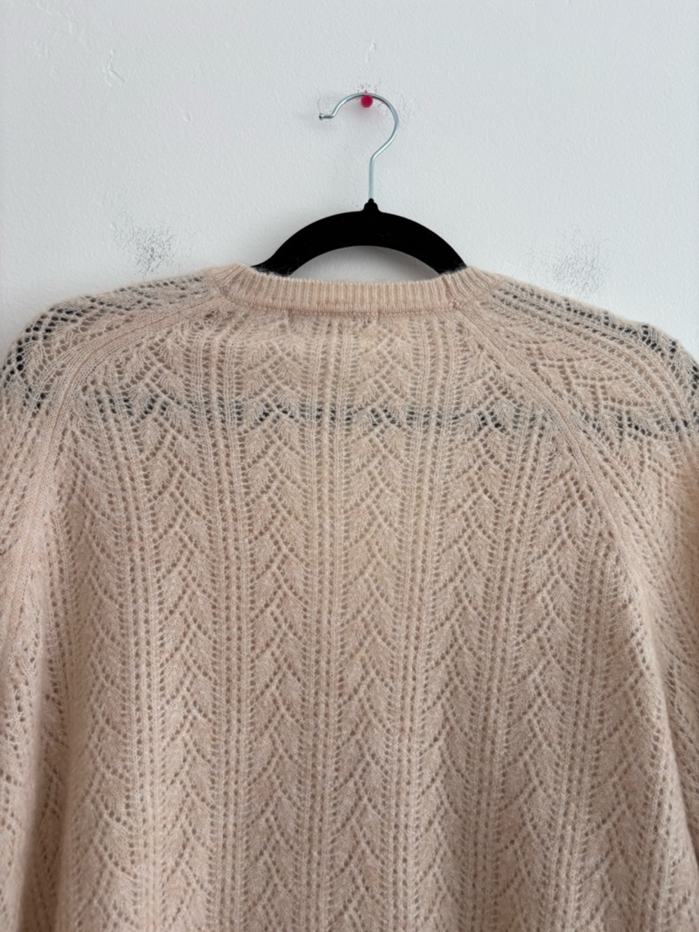 Boden Wool Mohair Blend Fluffy Pointelle Cardigan Ruffle Sleeve V Neck Cream 6 - Picture 8 of 10